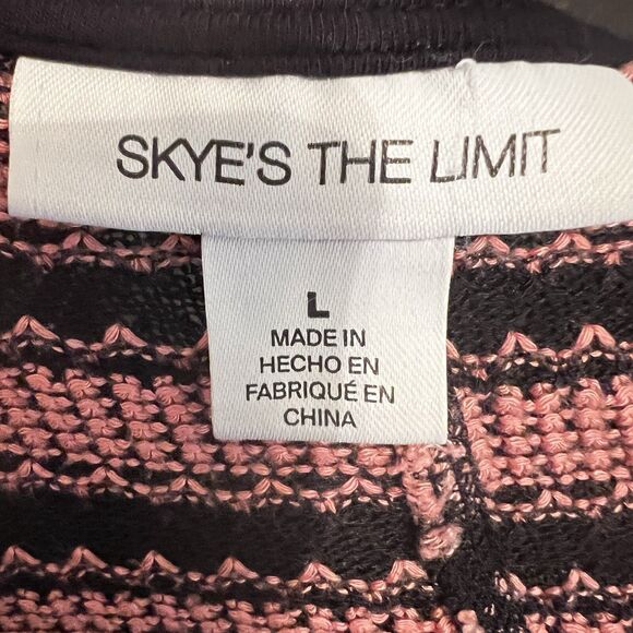 Skye's The Limit Pink Black Striped Top Sz L Lace Neck Loose Fit 3/4 Sleeves - Picture 5 of 6